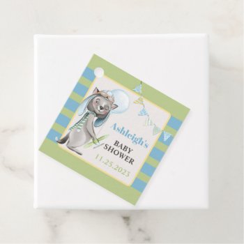 Aviator Wolf  Striped Baby Shower Favor Tags by NiteOwlStudio at Zazzle