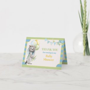 Aviator Wolf, Striped Baby Shower Letterpress Thank You Card
