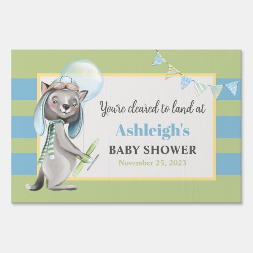 Aviator Wolf Striped Baby Shower Sign