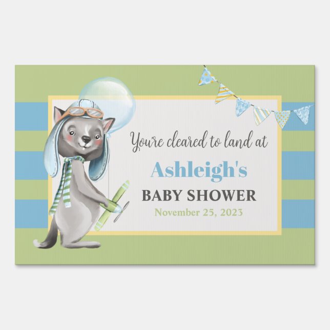 Aviator Wolf, Striped Baby Shower Sign (Front)
