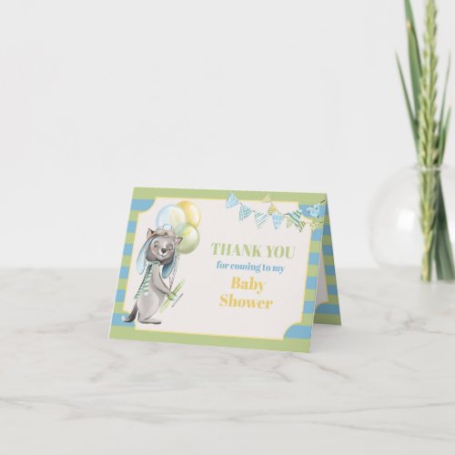 Aviator Wolf Striped Baby Shower Thank You Card
