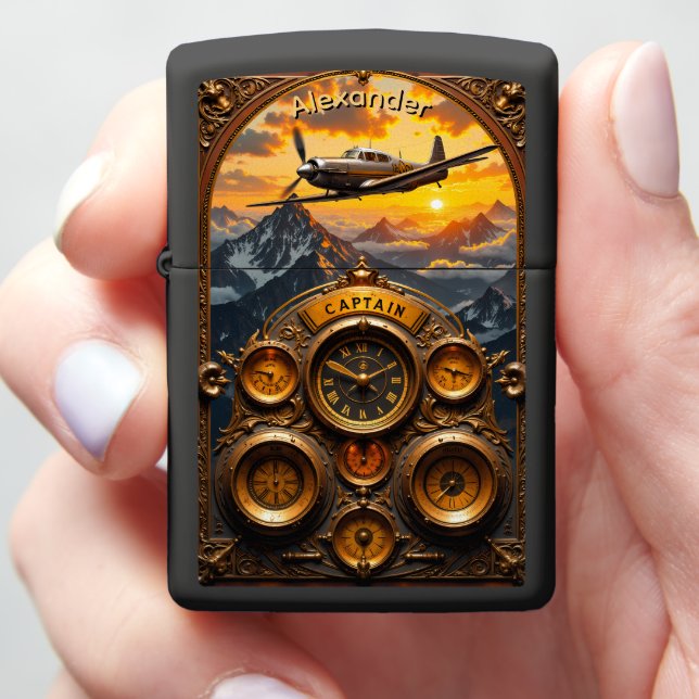 Aviator's Bronze Time Commander Gift Zippo Lighter (In Hand)