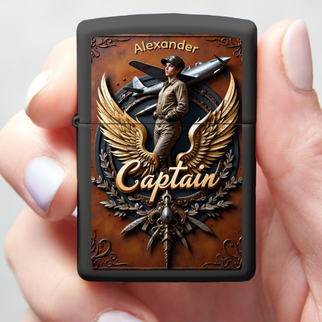Aviatrix's Commander Personalized Keepsake Gift Zippo Lighter (In Hand)