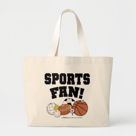 Avid Sports Fan- Sports Ball Characters Large Tote Bag