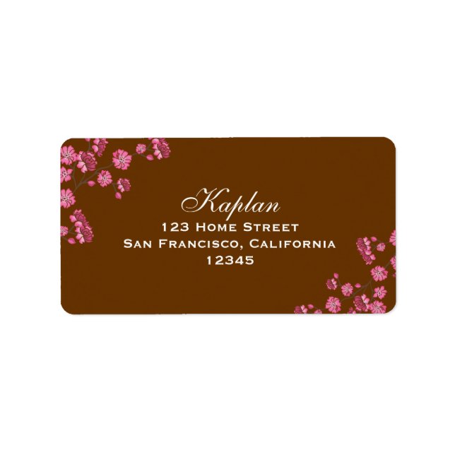 Avital Brown Pink Flowers Address Label (Front)