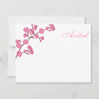 Avital Pink Blossoms Bat Mitzvah Thank You Note Card