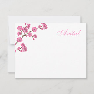 Avital Pink Blossoms Bat Mitzvah Thank You Note Card