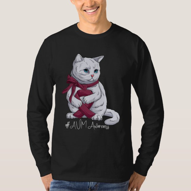AVM Awareness Month Burgundy Ribbon Cat T-Shirt (Front)