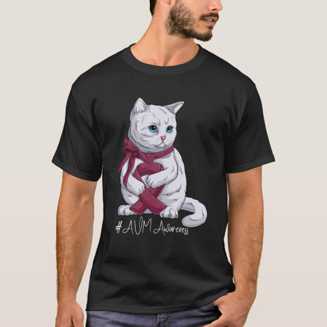 AVM Awareness Month Burgundy Ribbon Cat T-Shirt (Front)