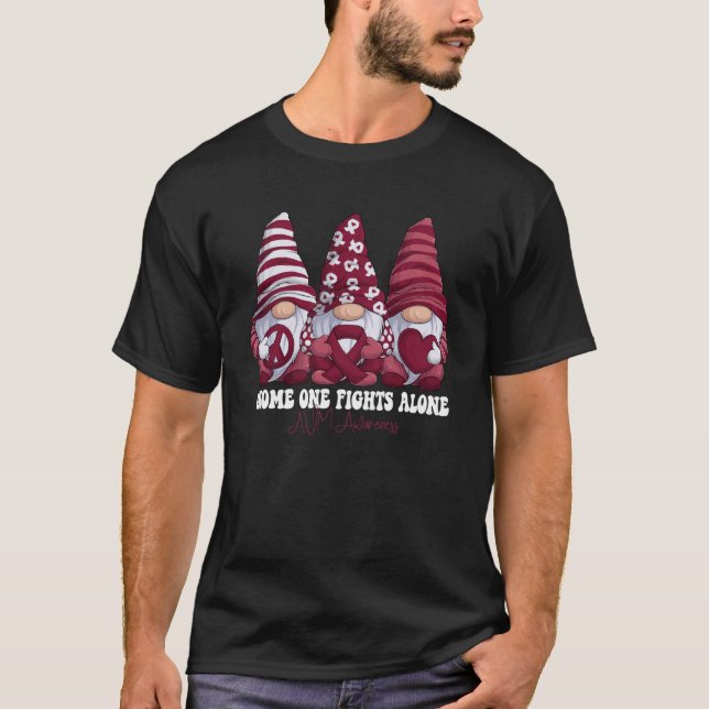 AVM Awareness Month Burgundy Ribbon Gnomies Suppor T-Shirt (Front)