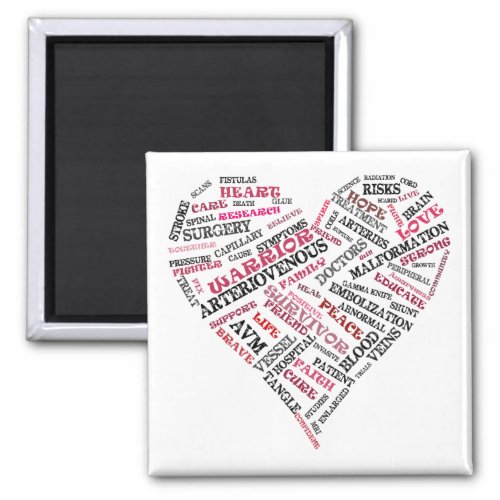 AVM Awareness Word Soup Heart Magnet