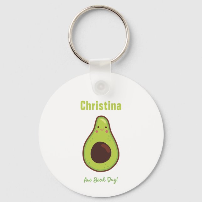 Avo Good Day Personalized Smiling Avocado    Keychain (Front)
