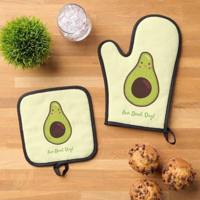 Avo Good Day Punny Avocado Oven Mitt & Pot Holder Set (Top Down)