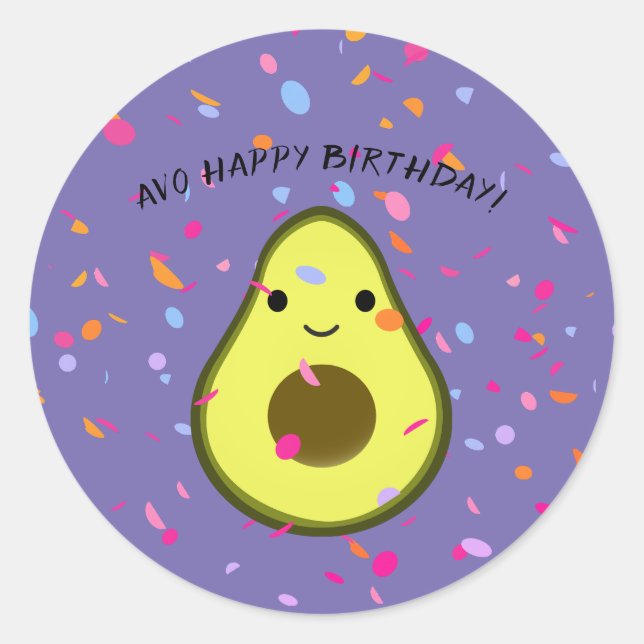 Avo Happy Birthday Funny Avocado Pun Classic Round Sticker (Front)