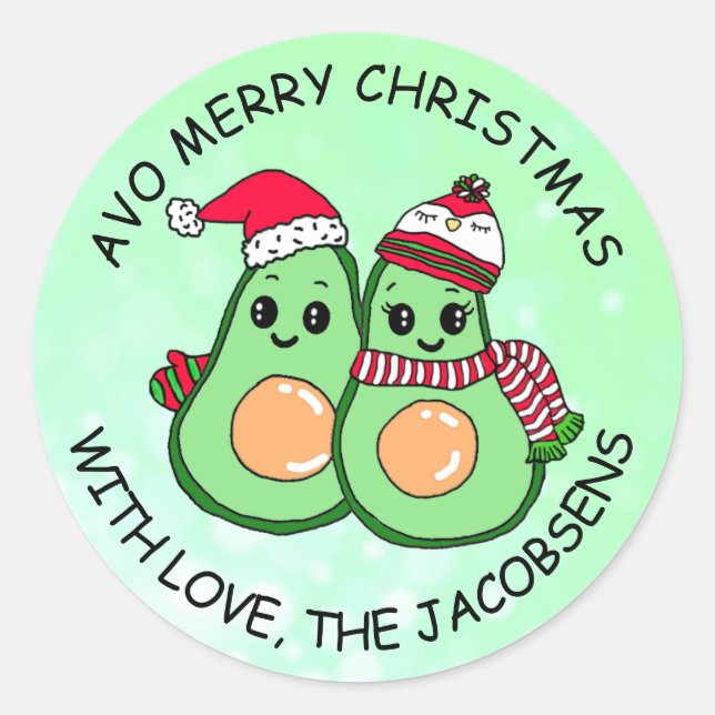 Avo Merry Christmas Avocado Humor Holiday Classic Round Sticker (Front)