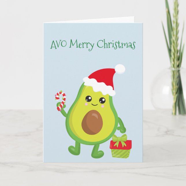 Avo Merry Christmas Holiday Avocado Card (Front)