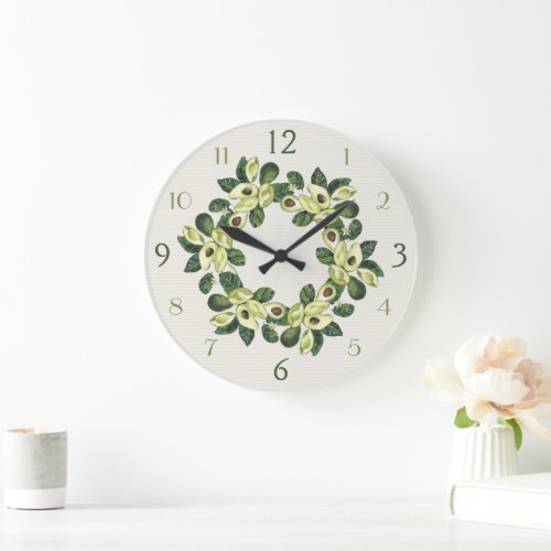 Avocado Abundance Wreath Contemporary Large Clock