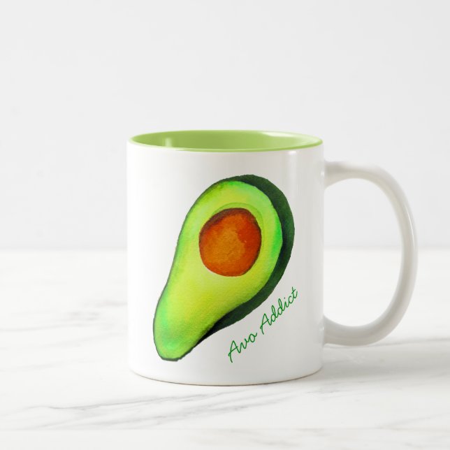 Avocado addict green cute art Two-Tone coffee mug (Right)
