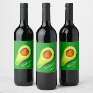 Avocado addict green cute art wine label