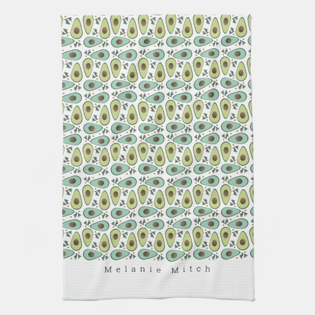 Avocado and Cilantro Salad Pattern Kitchen Towel (Vertical)