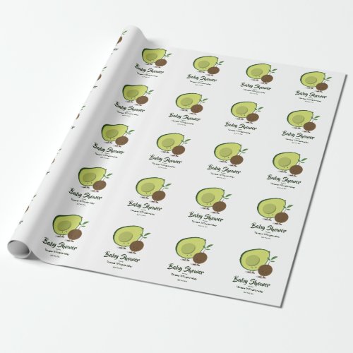 Avocado and Pit Cartoon Baby Shower Wrapping Paper