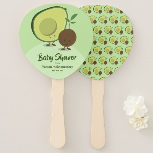 Avocado and Pit Cartoon Character Baby Shower Hand Fan