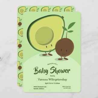 Avocado and Pit Cartoon Character Baby Shower Invitation