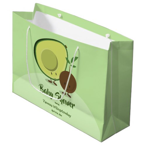 Avocado and Pit Cartoon Character Baby Shower Large Gift Bag