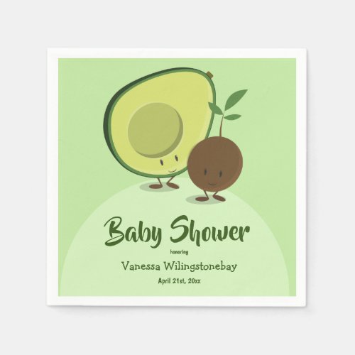 Avocado and Pit Cartoon Character Baby Shower Napkins