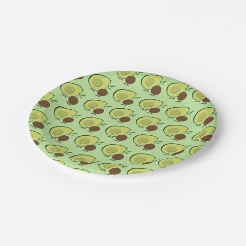 Avocado and Pit Cartoon Character Pattern Paper Plates
