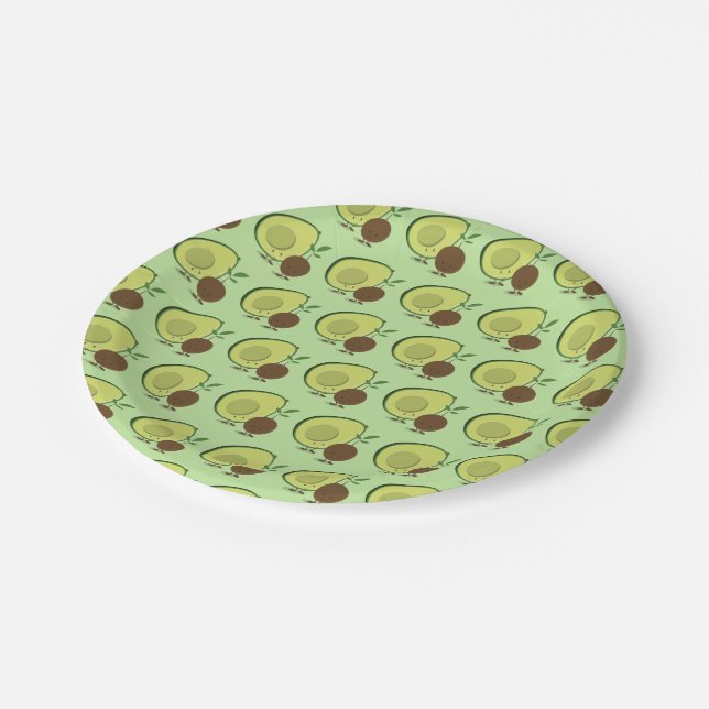 Avocado and Pit Cartoon Character Pattern Paper Plates (Angled)