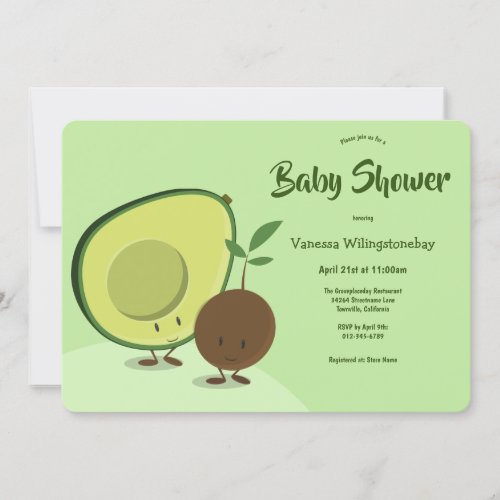 Avocado and Pit Cartoon Food Themed Baby Shower Invitation