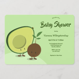 Avocado and Pit Cartoon Food Themed Baby Shower Invitation