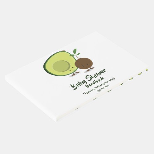 Avocado and Pit Cartoon White Green Baby Shower Guest Book