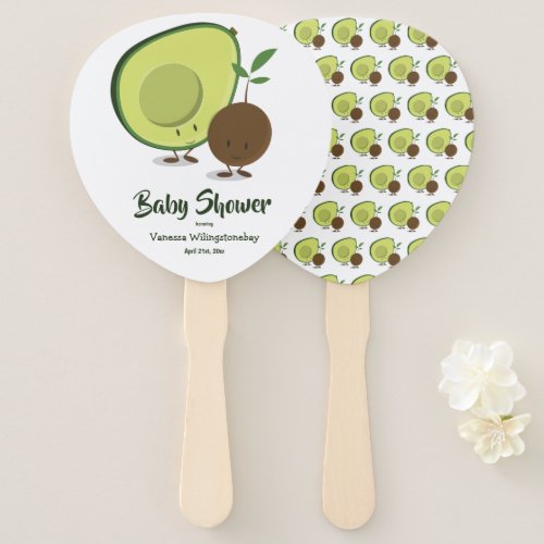 Avocado and Pit White Green Baby Shower Hand Fan