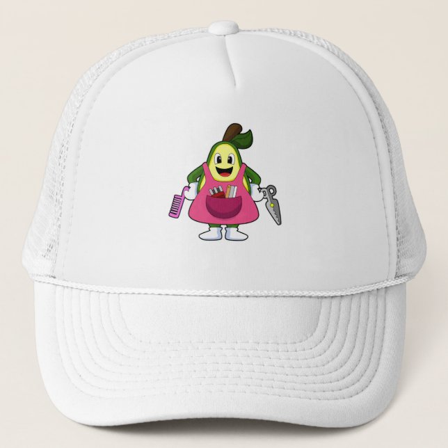 Avocado as Hairdresser with Scissors & Comb Trucker Hat (Front)