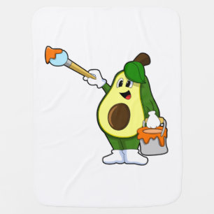 Avocado as Painter with Paint brush Baby Blanket