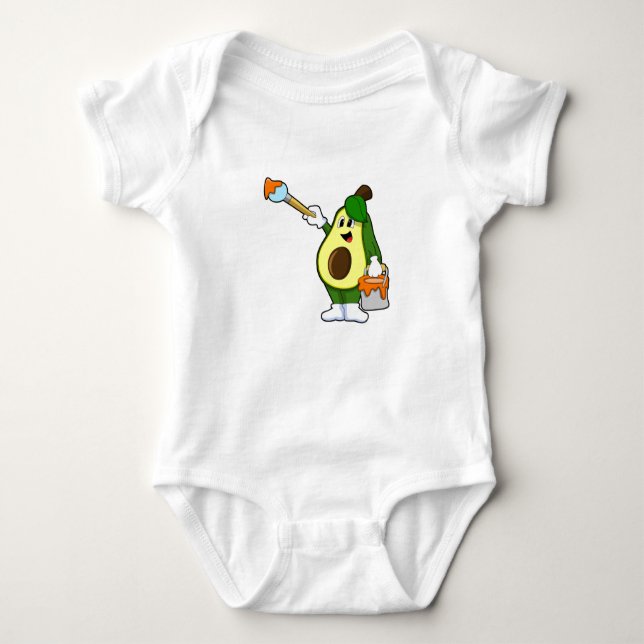 Avocado as Painter with Paint brush Baby Bodysuit (Front)