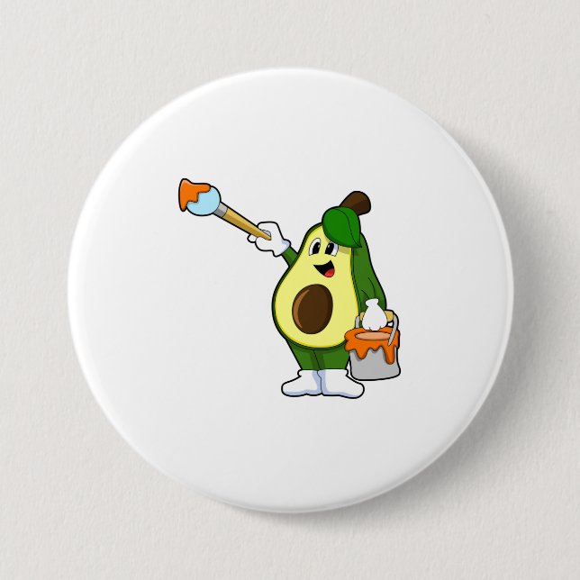 Avocado as Painter with Paint brush Button (Front)