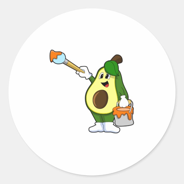 Avocado as Painter with Paint brush Classic Round Sticker (Front)