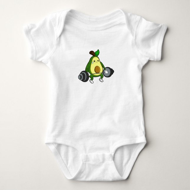 Avocado at Fitness with Barbell Baby Bodysuit (Front)