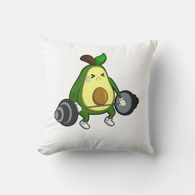 Avocado at Fitness with Barbell Throw Pillow (Front)