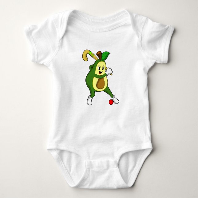 Avocado at Hockey with Hockey bat Baby Bodysuit (Front)