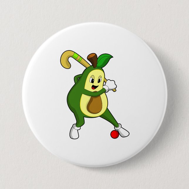 Avocado at Hockey with Hockey bat Button (Front)
