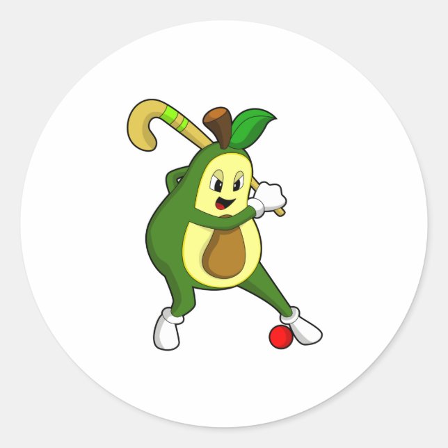 Avocado at Hockey with Hockey bat Classic Round Sticker (Front)