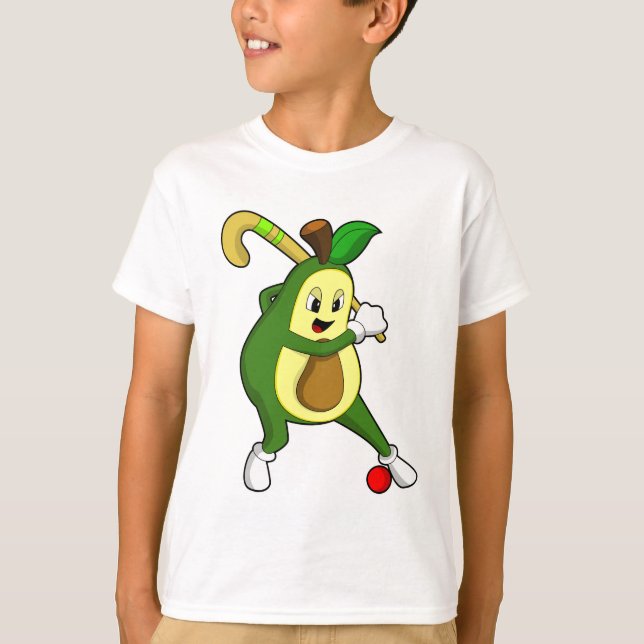 Avocado at Hockey with Hockey bat T-Shirt (Front)