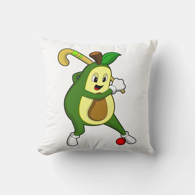Avocado at Hockey with Hockey bat Throw Pillow (Front)