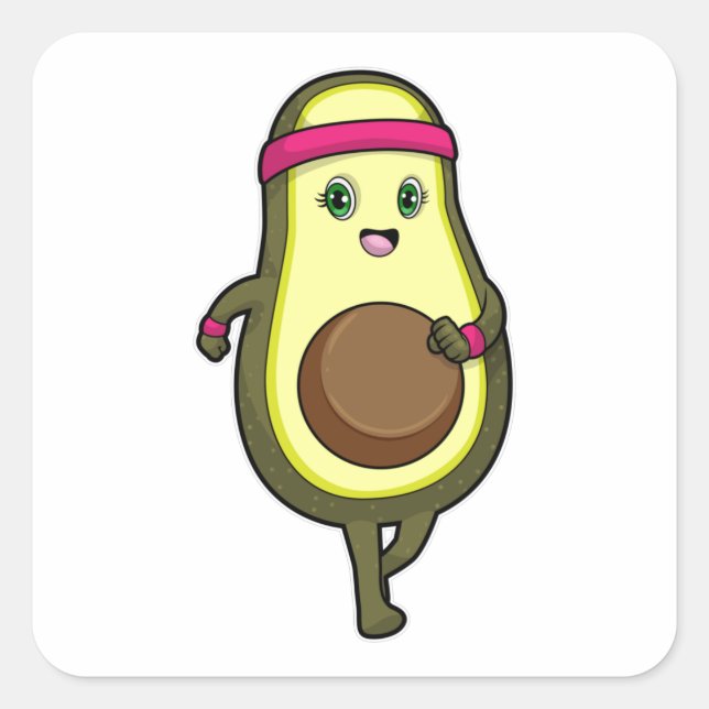 Avocado at Jogging with Headband Square Sticker (Front)