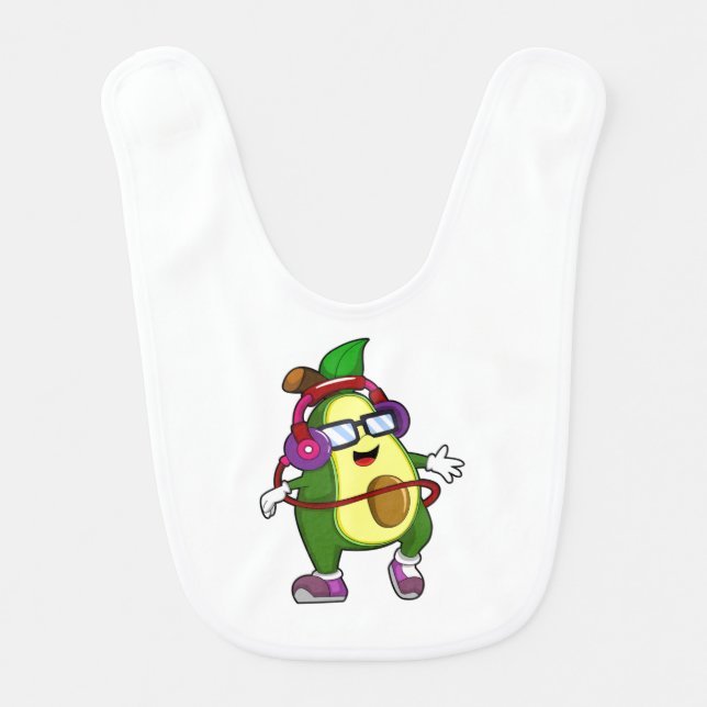 Avocado at Music with Headphone Baby Bib (Front)