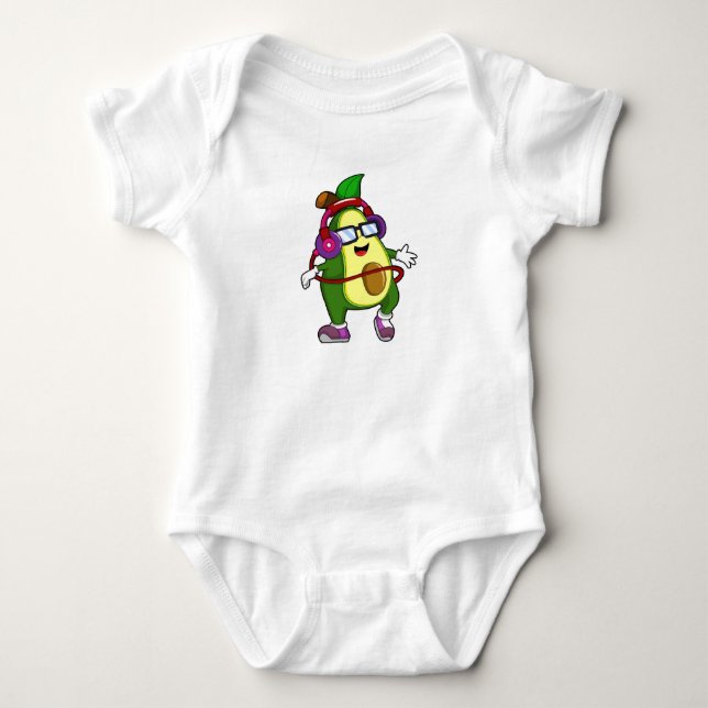 Avocado at Music with Headphone Baby Bodysuit (Front)